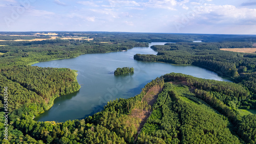 Aerial view of the forest on a sunny summer day. top down the drone. Poland near the city of Barlinek © Sebastian