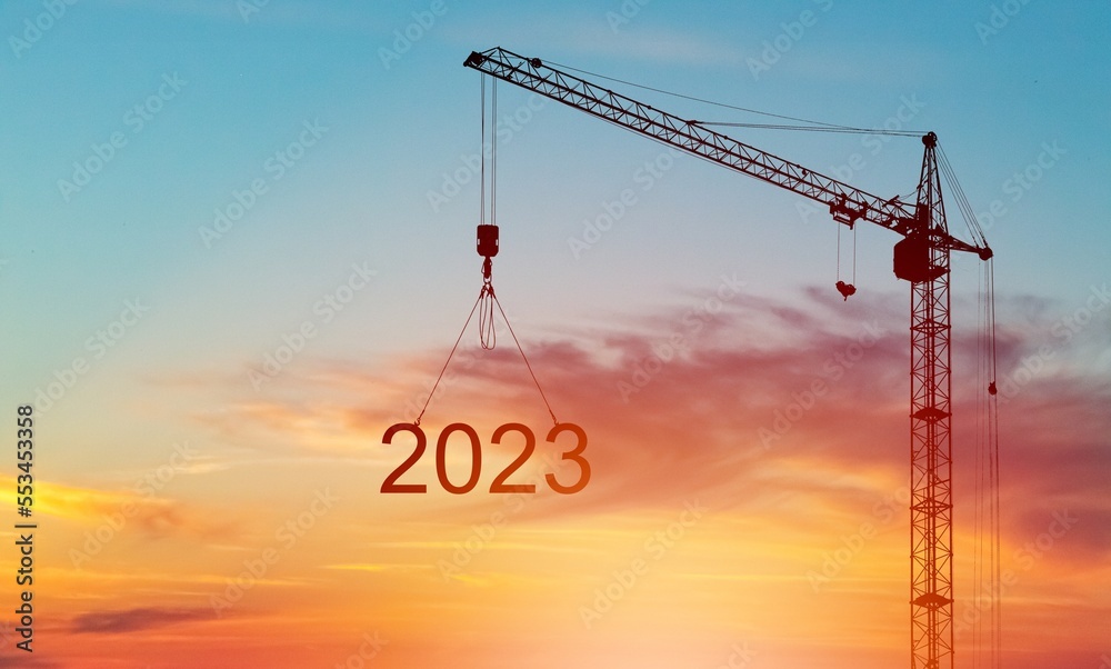 New Year concept, 2023 numbers and construction site