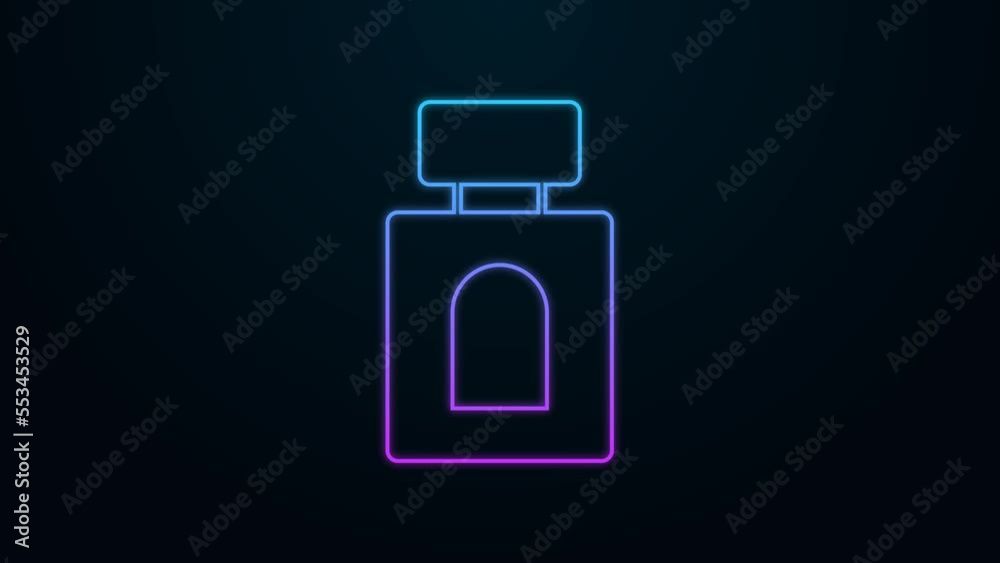 Glowing neon line Aftershave icon isolated on black background. Cologne spray icon. Male perfume bottle. 4K Video motion graphic animation Glowing neon line Aftershave icon isolated on black background. Cologne spray icon. Male perfume bottle. 4K Video motion graphic animation