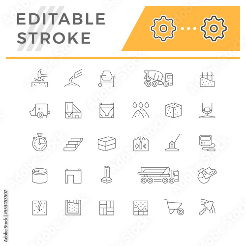Set line icons of concrete