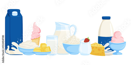Healthy milk products set, vector illustration