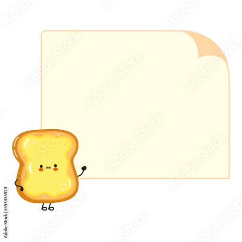 Cute funny sliced toast bread and butter poster character. Vector hand drawn cartoon kawaii character illustration. Isolated white background. Bread and butter poster