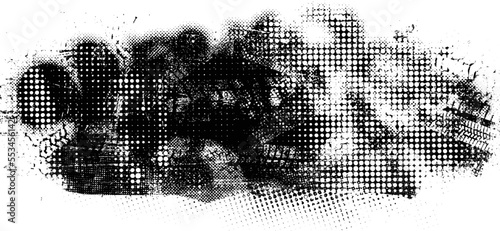 Glitch distorted geometric shape . Noise destroyed logo . Trendy defect error shapes . Glitched frame .Grunge textured . Distressed effect .Vector shapes with a halftone dots screen print texture.