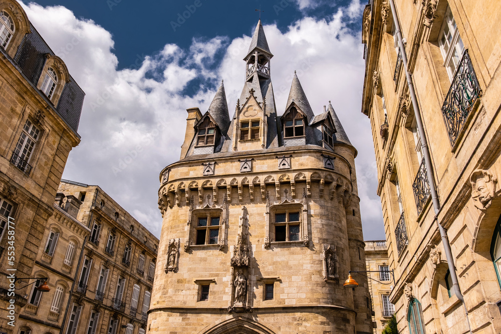 Fototapeta premium Old gate entrance to the city of Bordeaux (Porte Caihau). Beautiful sightseeing building in the center of Bordeaux, France.