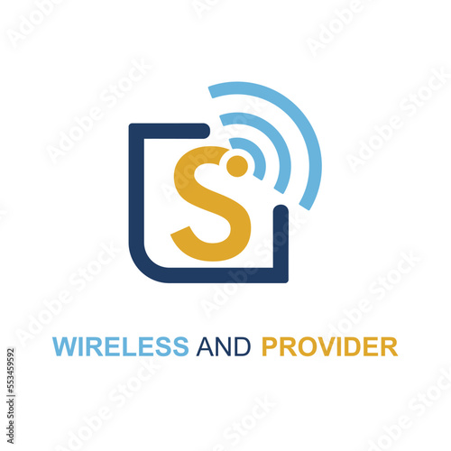 Initial S Letter with WIFI icon for Provider service company logo design idea template