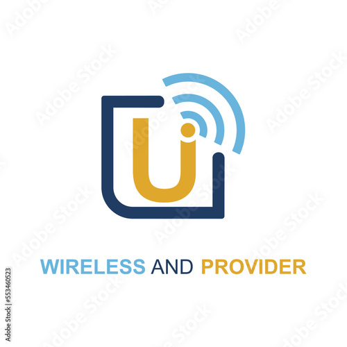 Initial U Letter with WIFI icon for Provider service company logo design idea template