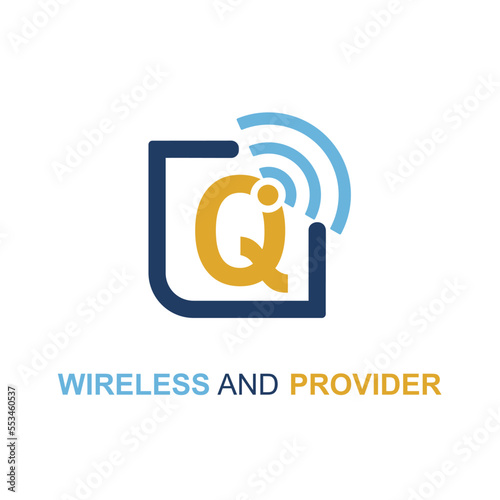 Initial Q Letter with WIFI icon for Provider service company logo design idea template