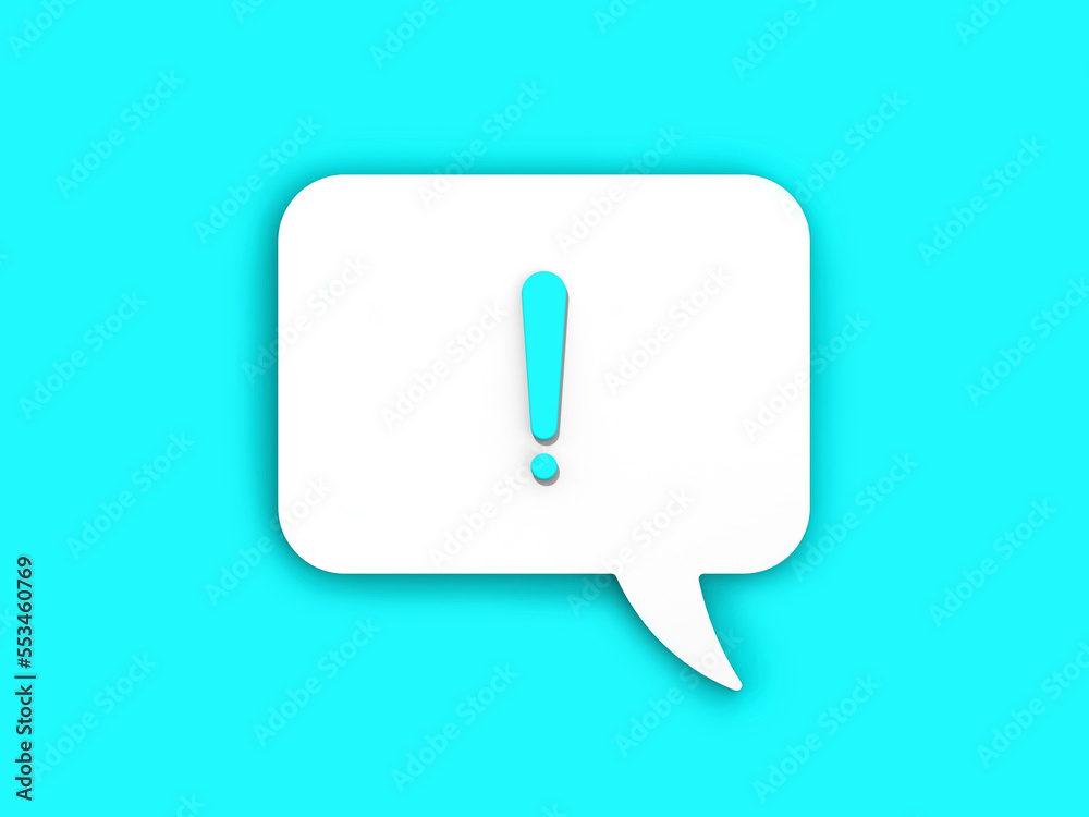 blue exclamation mark on a white message board. Alarm signal in the phone. Danger alert. Message on a blue background. Horizontal image. 3D image. 3D rendering. blue exclamation mark on a white message board. Alarm signal in the phone. Danger alert. Message on a blue background. Horizontal image. 3D image. 3D rendering.