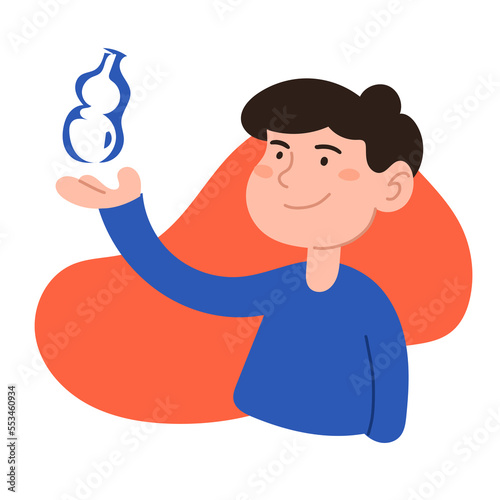 Young man drinking water from bottle with water. Concept of staying hydrated, healthy lifestyle, health care, daily life. Men drinking water from plastic bottles and glasses set. Flat vector.