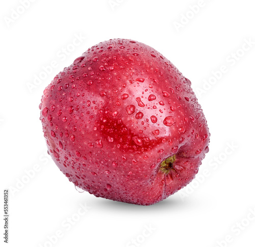 Red apple with drops isolated on white background