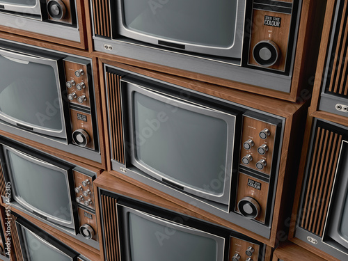 Stacked Wall Of Vintage Televisions