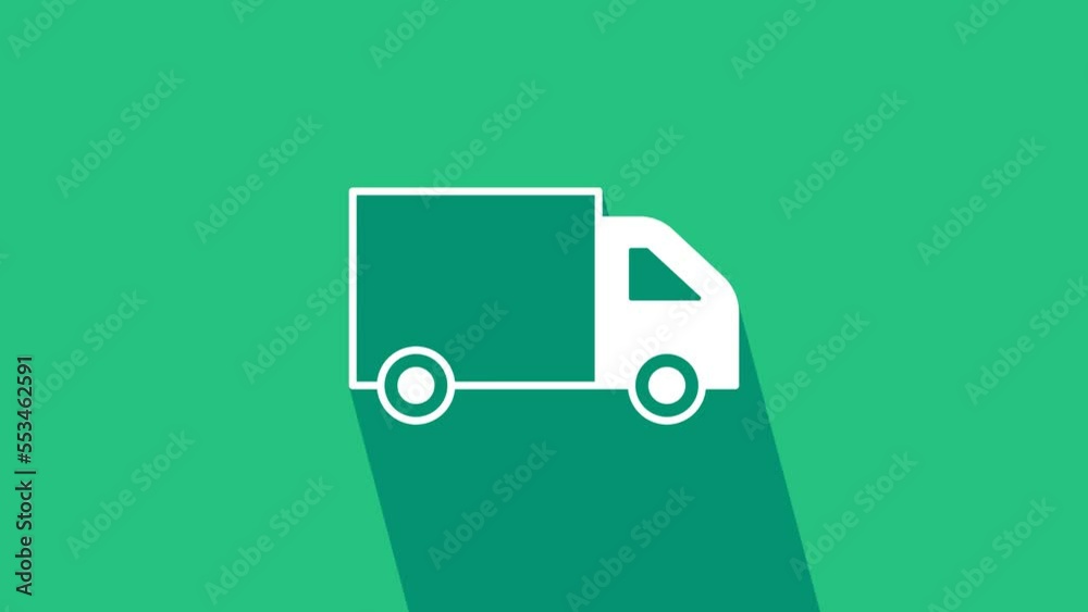 White Delivery cargo truck vehicle icon isolated on green background. 4K Video motion graphic animation White Delivery cargo truck vehicle icon isolated on green background. 4K Video motion graphic animation