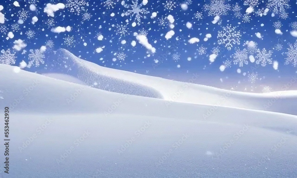 winter landscape with snow and snowfall, snowdrifts with new year and merry Christmas greeting copy space, background,