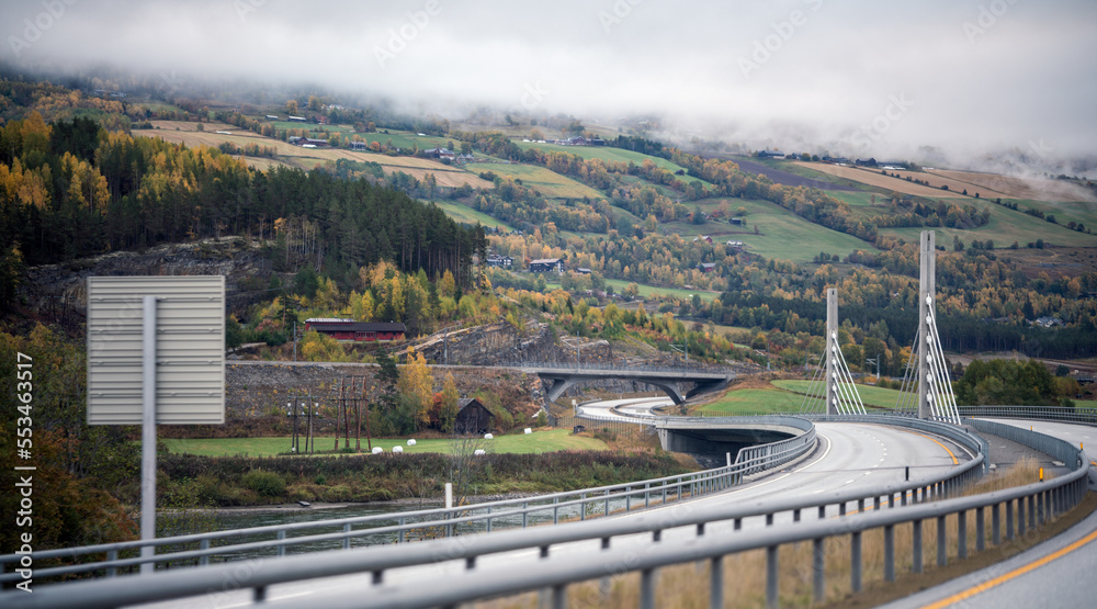 Fototapeta premium Bridge and highway in Kvam Norway.