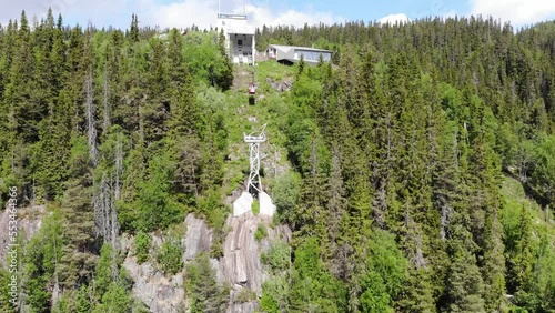 Mountain gondola Krossobanen going up th mountain in Rjukan, Norway photo