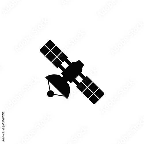 Satellite icon in black flat glyph, filled style isolated on white background