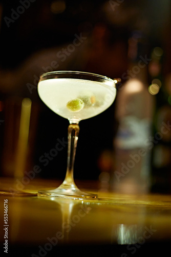 Martini Glass with Green Olives