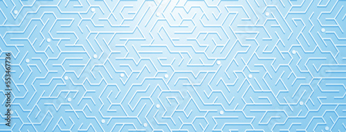 Abstract background with maze pattern in various shades of light blue colors