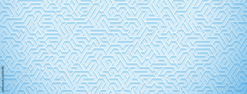 Abstract background with maze pattern in various shades of light blue colors