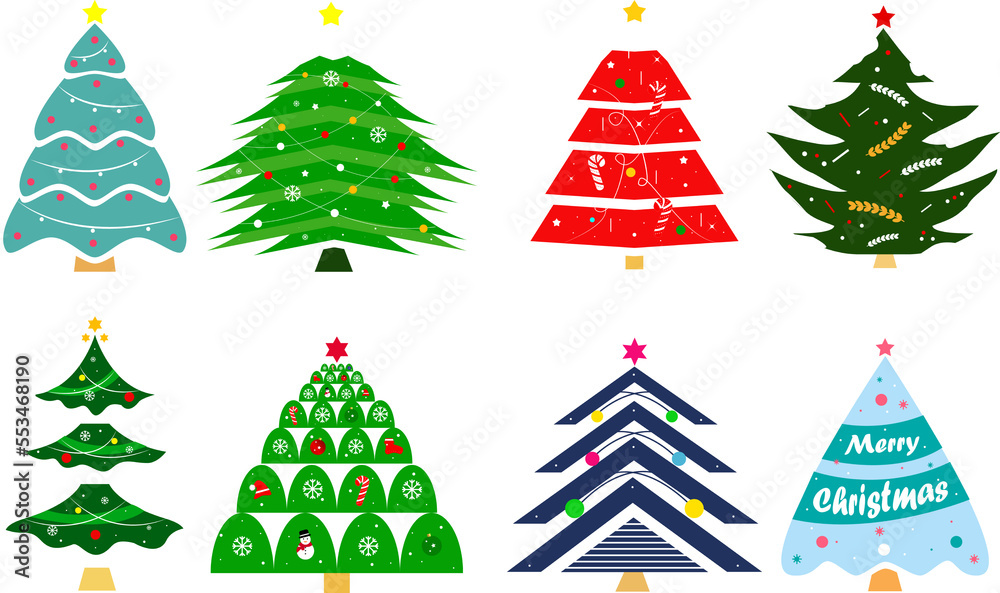 Christmas trees vector colorful decoration set icon