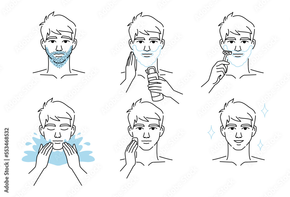 Set of men character shaving beard and taking care of facial skin. Foam and lotion. Shave with a razor. Beauty body care concept.
Vector design illustration and icons set. Set of men character shaving beard and taking care of facial skin. Foam and lotion. Shave with a razor. Beauty body care concept.
Vector design illustration and icons set.