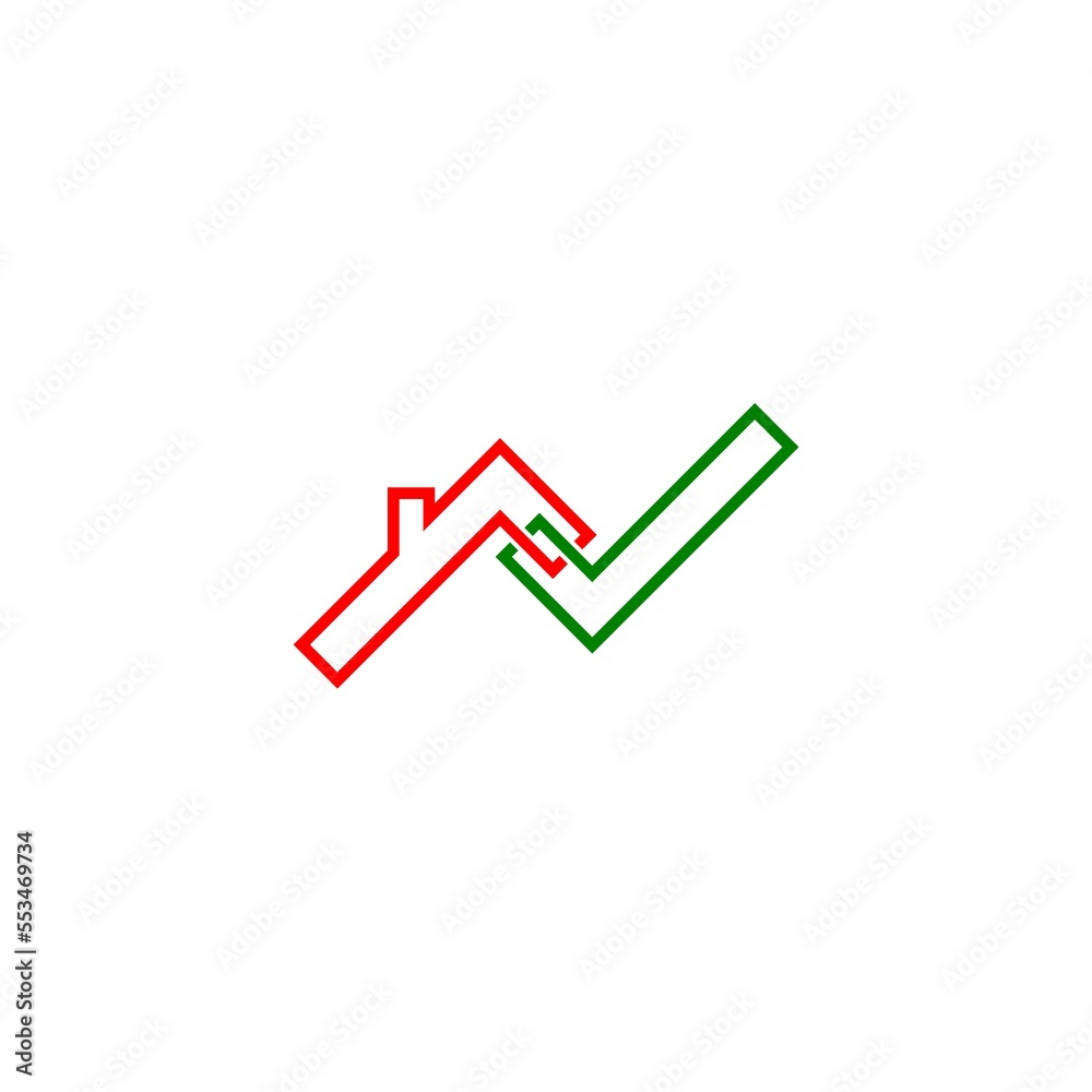 House roof with check mark icon. House roof with check mark icon.