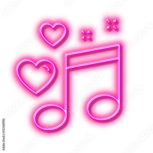 Love music line icon. Romantic musical note sign. Neon light effect outline icon.
