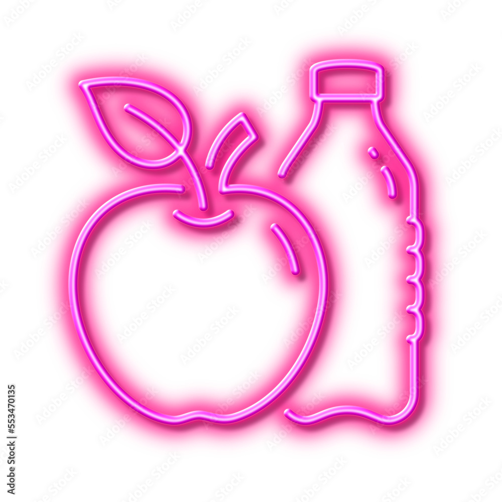Apple line icon. Fruit, water bottle sign. Neon light effect outline icon. Apple line icon. Fruit, water bottle sign. Neon light effect outline icon.