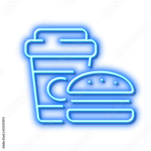 Fast food line icon. Burger with drink sign. Neon light effect outline icon.