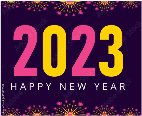 Happy New Year 2023 Holiday Illustration Vector Abstract Yellow And Pink With Blue Background
