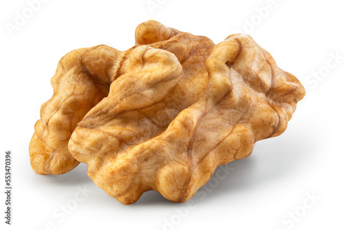 Walnut kernel isolated. Walnut half on white background. Peeled broken walnut kernel. With clipping path. Full depth of field.