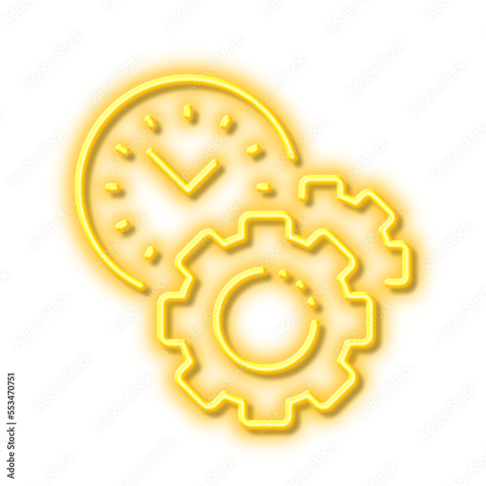 Time management line icon. Clock sign. Gear. Neon light effect outline icon. Time management line icon. Clock sign. Gear. Neon light effect outline icon.
