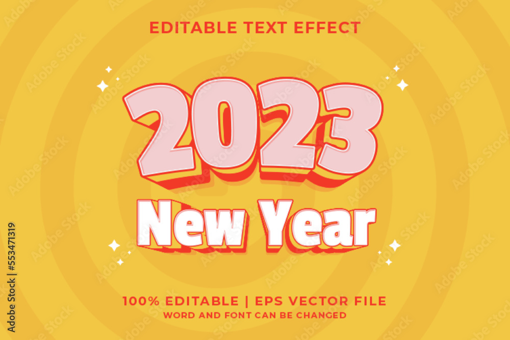 3d Happy New Year Cartoon Editable Text Effect Premium Vector