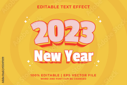 3d Happy New Year Cartoon Editable Text Effect Premium Vector
