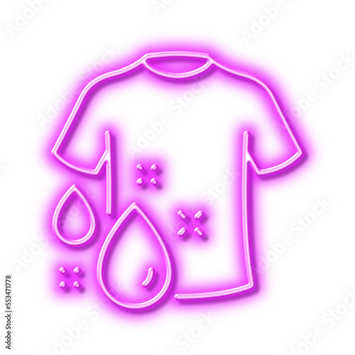 Wash t-shirt line icon. Laundry shirt sign. Clothing cleaner. Neon light effect outline icon.