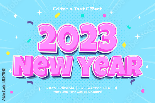 Happy new year Text Effect Editable flat Cartoon Style