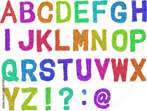 Colorful alphabet font handwritten draw letters abc kids school set アルファベット フォント