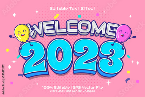 Welcome New Year Text Effect Editable Cartoon Style