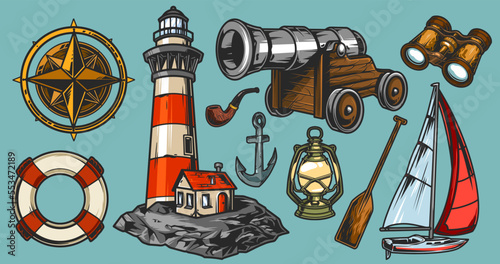 Marine adventure set colorful labels