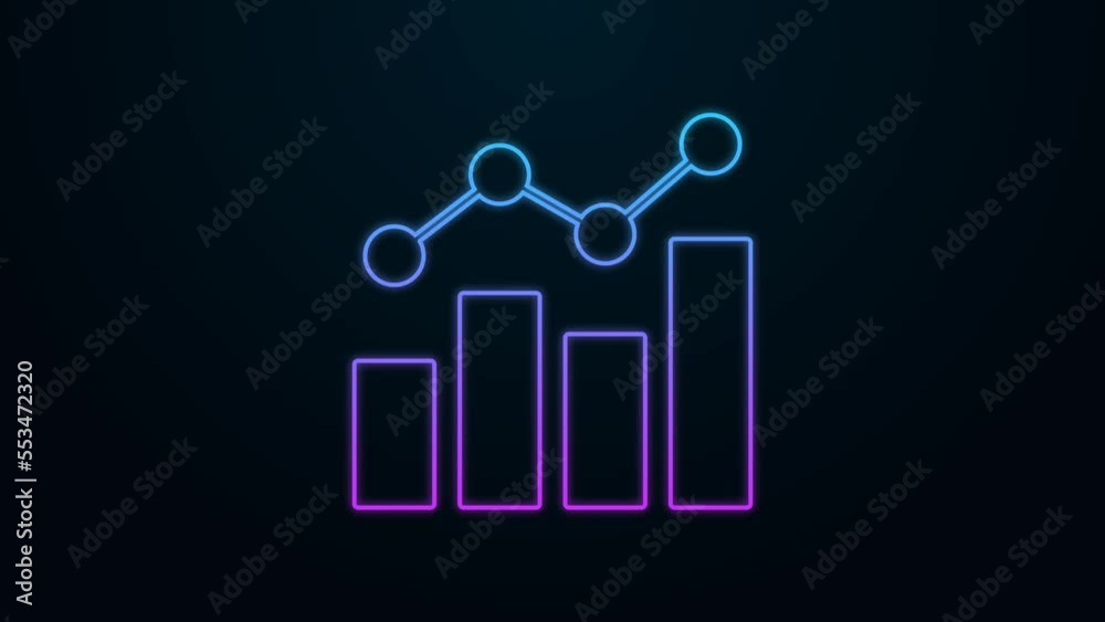 Glowing neon line Financial growth increase icon isolated on black background. Increasing revenue. 4K Video motion graphic animation Glowing neon line Financial growth increase icon isolated on black background. Increasing revenue. 4K Video motion graphic animation