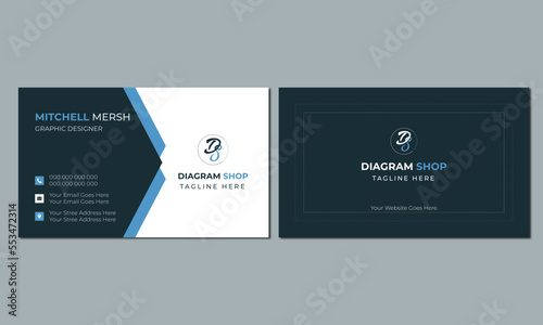 Modern business card template blue black colors. Double sided business card design template .Luxury and elegant business card design .Flat design vector abstract creative - Vector.