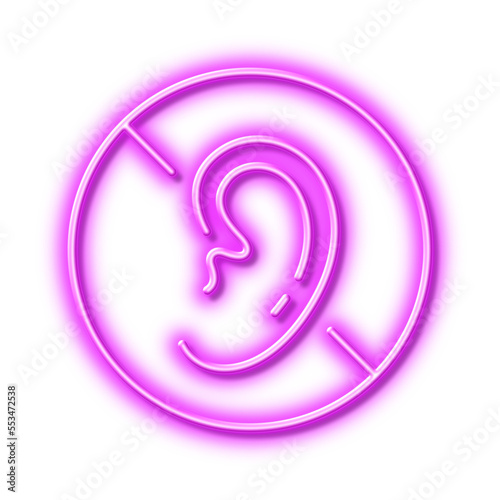 No hearing line icon. Mute mic sign. Neon light effect outline icon.