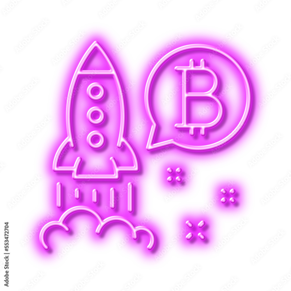 Bitcoin line icon. Cryptocurrency startup sign. Neon light effect outline icon. Bitcoin line icon. Cryptocurrency startup sign. Neon light effect outline icon.