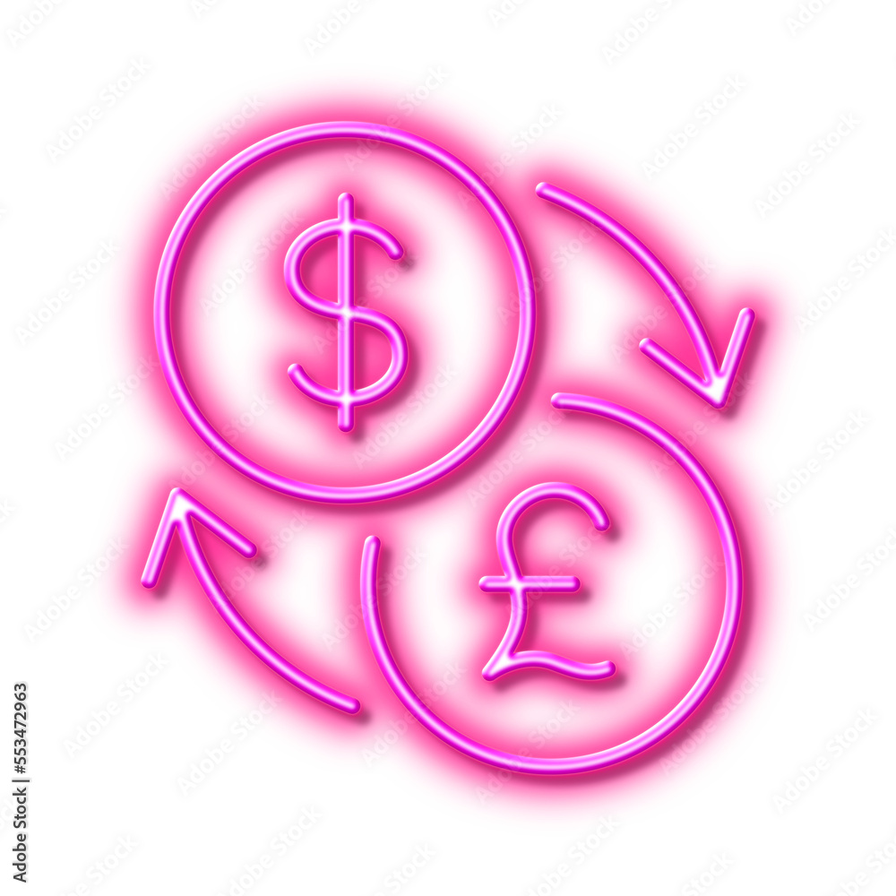 Currency exchange line icon. Dollar to Pound money sign. Neon light effect outline icon. Currency exchange line icon. Dollar to Pound money sign. Neon light effect outline icon.