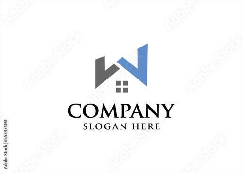 w logo design home concept for architect roof construction and property business