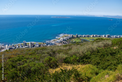 view of the coast of cape town with robben island in sight
