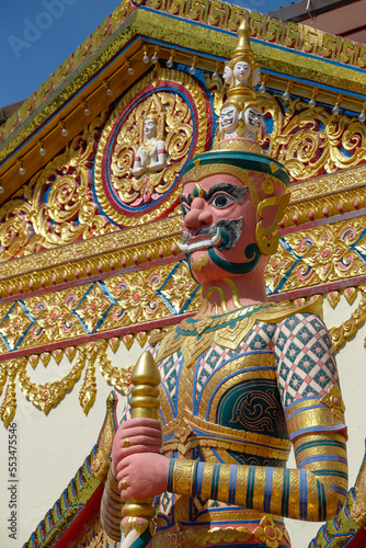 George Town, Malaysia - November 2022: Views of the Wat Chaiyamangalaram Thai Buddhist Temple in George Town on November 19, 2022 in Penang, Malaysia.
