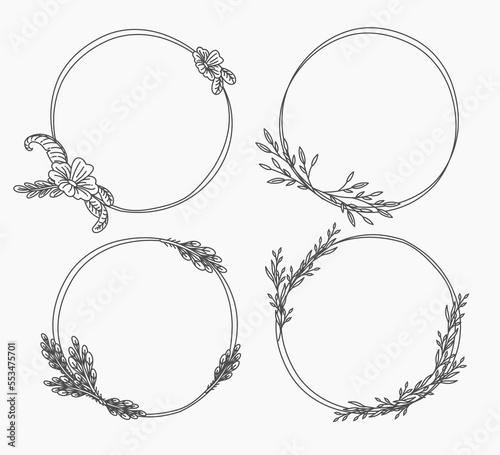 Rustic, delicate round frame vector made of beautiful branches, botanical wreath