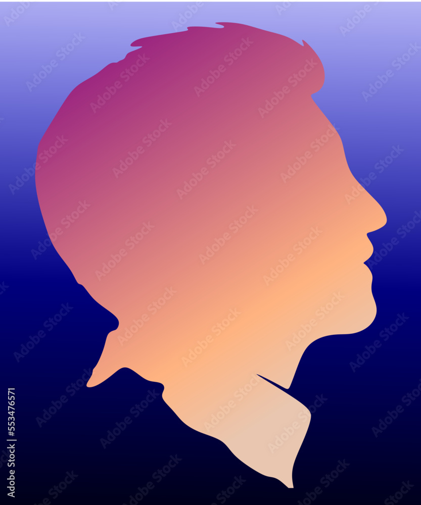 graphic vector illustration, abstract artwork vector design of a male head facing right with silhouette concept and blue gradient background