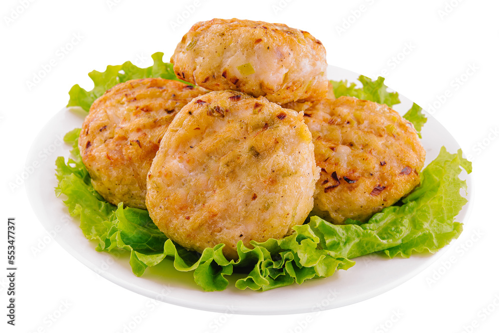 Fish cutlets with carrots on a plate